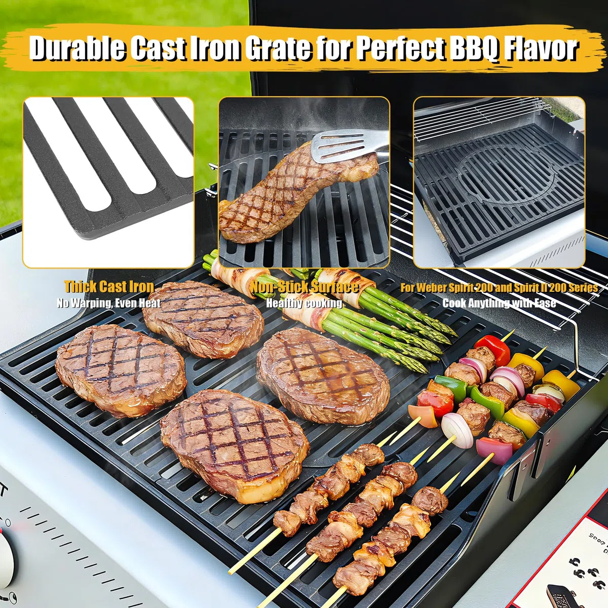 GFTIME 7637 ruszt do grilla Weber Spirit i 200, 44,5 x 52 cm, ruszty do grilla gazowego Spirit E210/220 S210/220 (z przednimi przyciskami sterującymi), część zamienna
