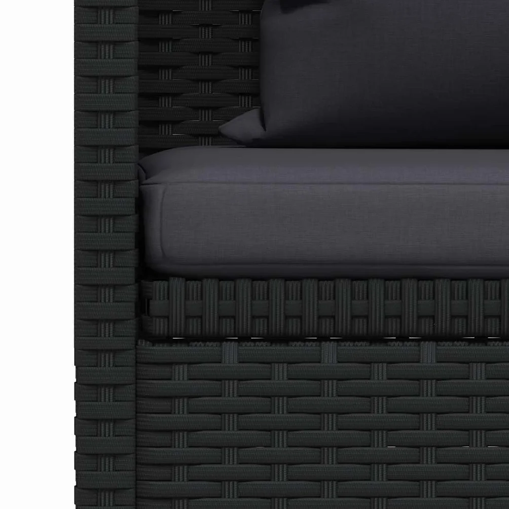 vidaXL Sofa ogrodowa z poduszkami polirattan czarna