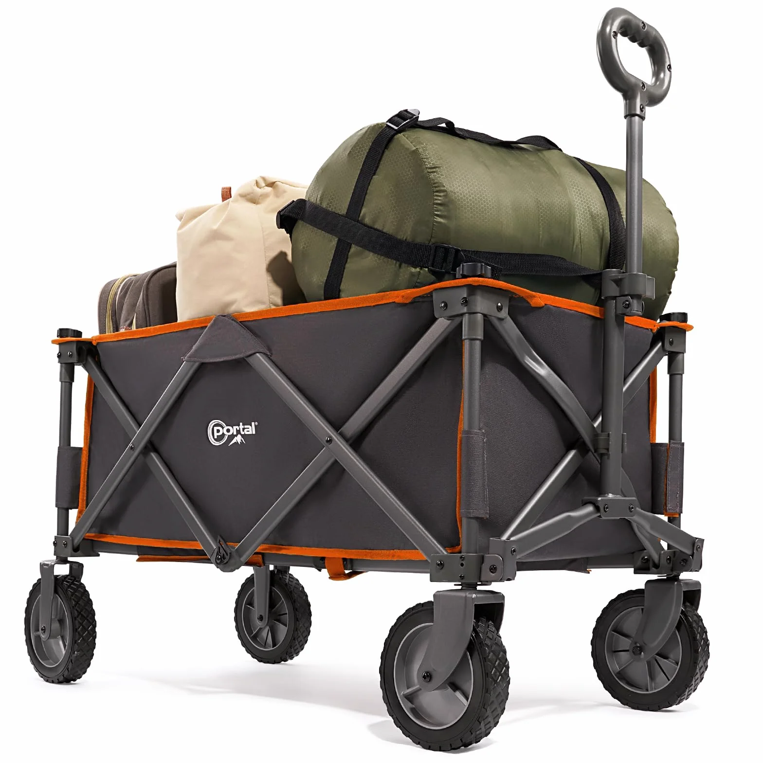 PORTAL składany wózek, zewnętrzny, ze zdejmowaną tkaniną, święta, ogród, kemping, piknik, wózek do maks. 80 kg, przenośna przyczepa transportowa, pomarańczowy
