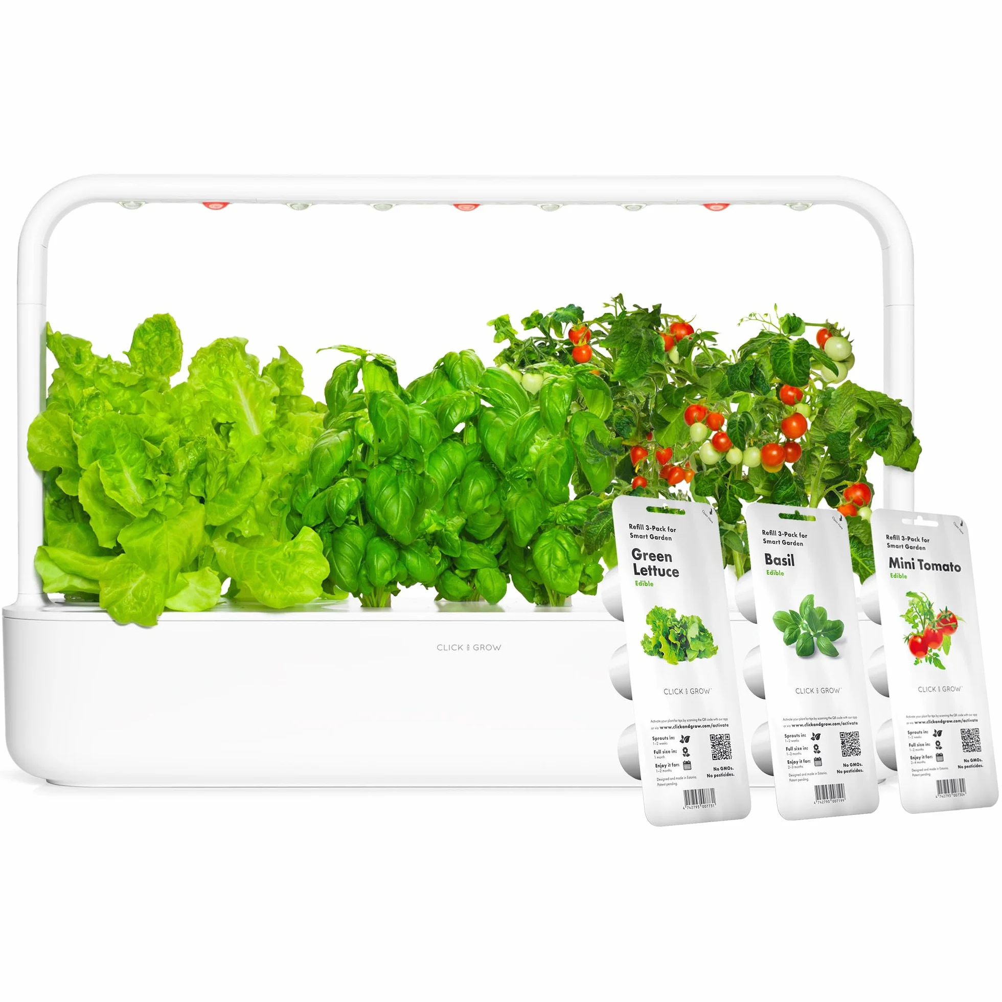 Click and Grow wewnętrzny ogród, prostszy niż hydroponiczny system uprawy, Smart Garden z diodami LED, ogród ziołowy, szklarnia wewnętrzna z 9 kapsułami (biała)