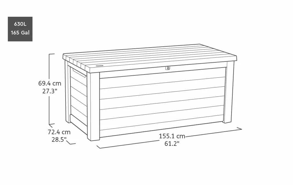 Keter Northwood 623 l skrzynia ogrodowa | 157 x 72 x 69 cm | tworzywo sztuczne o wyglądzie drewna (sosna) | obciążenie do 270 kg | zamykana na klucz