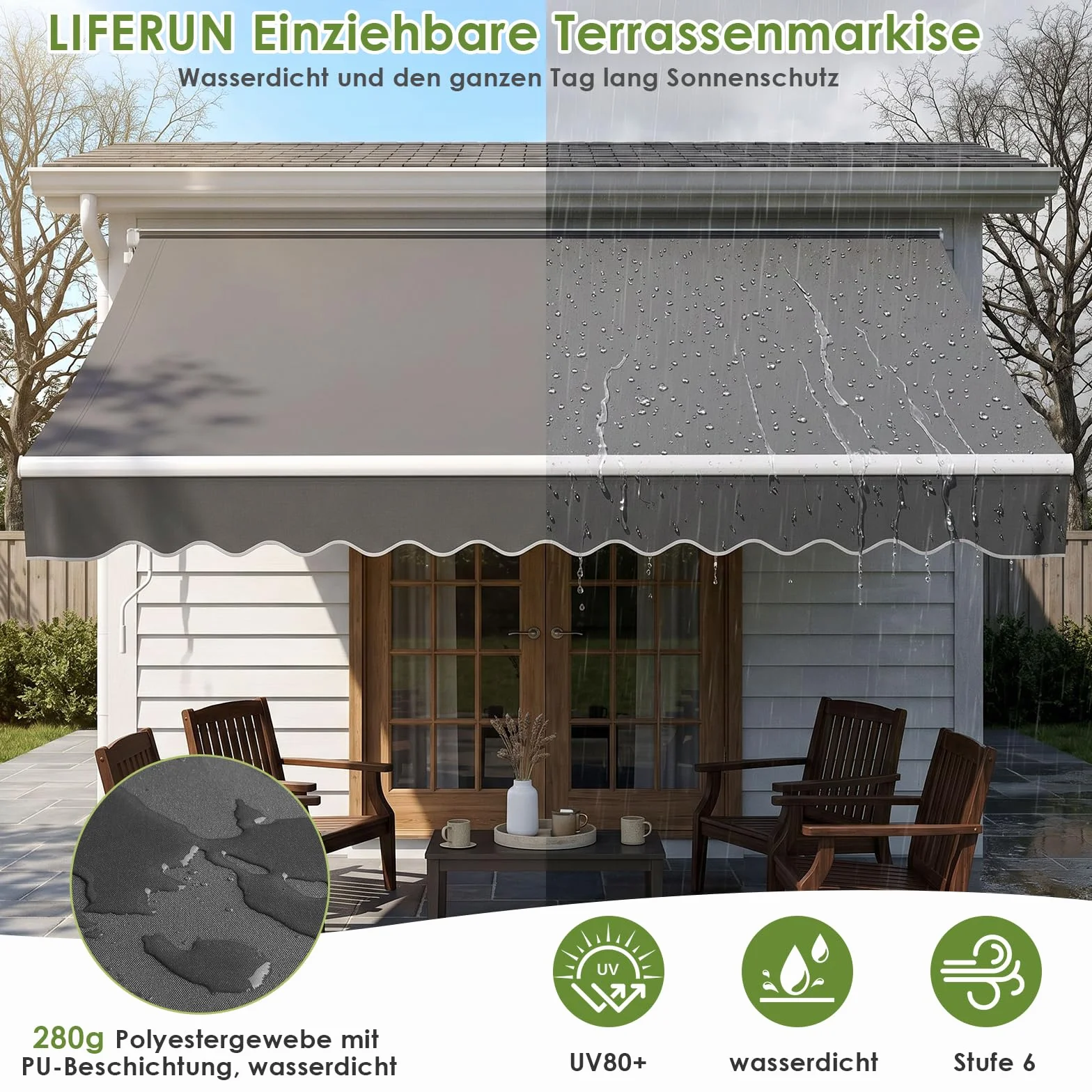 Markiza przegubowa 250x200 cm uchwyt ścienny korbka ręczna wodoodporna aluminium poliester taras balkon