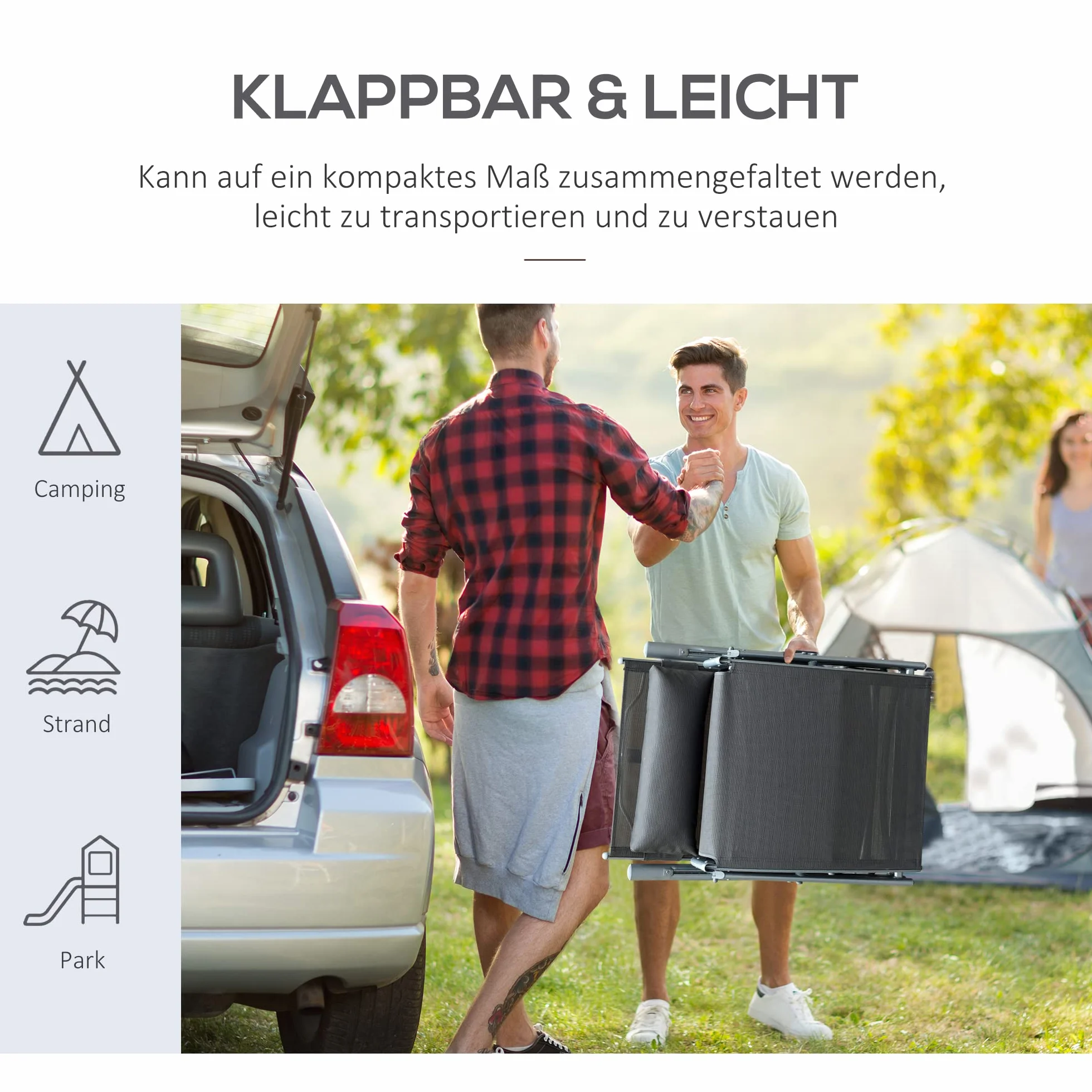 Outsunny ligstoel ligbed voor op het strand ligbed voor buiten inklapbaar verstelbaar met kussen tuin grijs metaal + stof grijs 137 x 63,5 x 100,5 cm