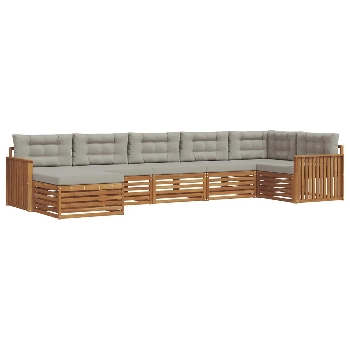 vidaXL Zestawy sof 7 pcs Naturalny i Jasny Szary Lite Drewno Akacji, Ogród, Wygodny zestaw wypoczynkowy, Siedzenie na zewnątrz, Patio, Nowoczesny taras, Meble wygodne