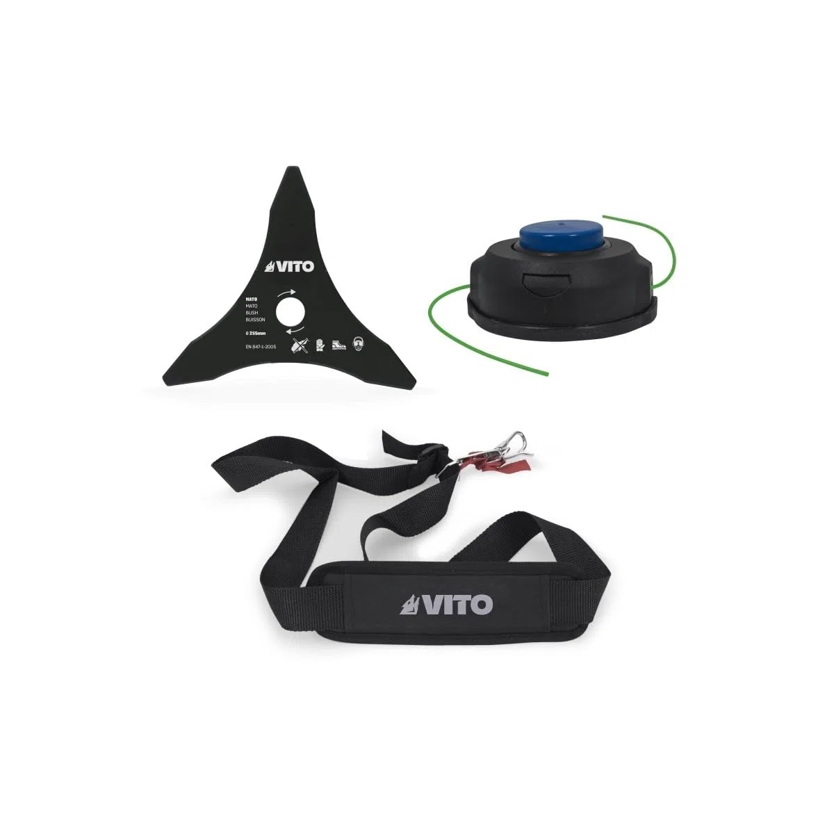 VITO - Bezprzewodowa podkaszarka 40 V + 2 baterie litowe 4Ah Ø 250-350 mm ostrze i drut nylonowy + podwójna szybka ładowarka